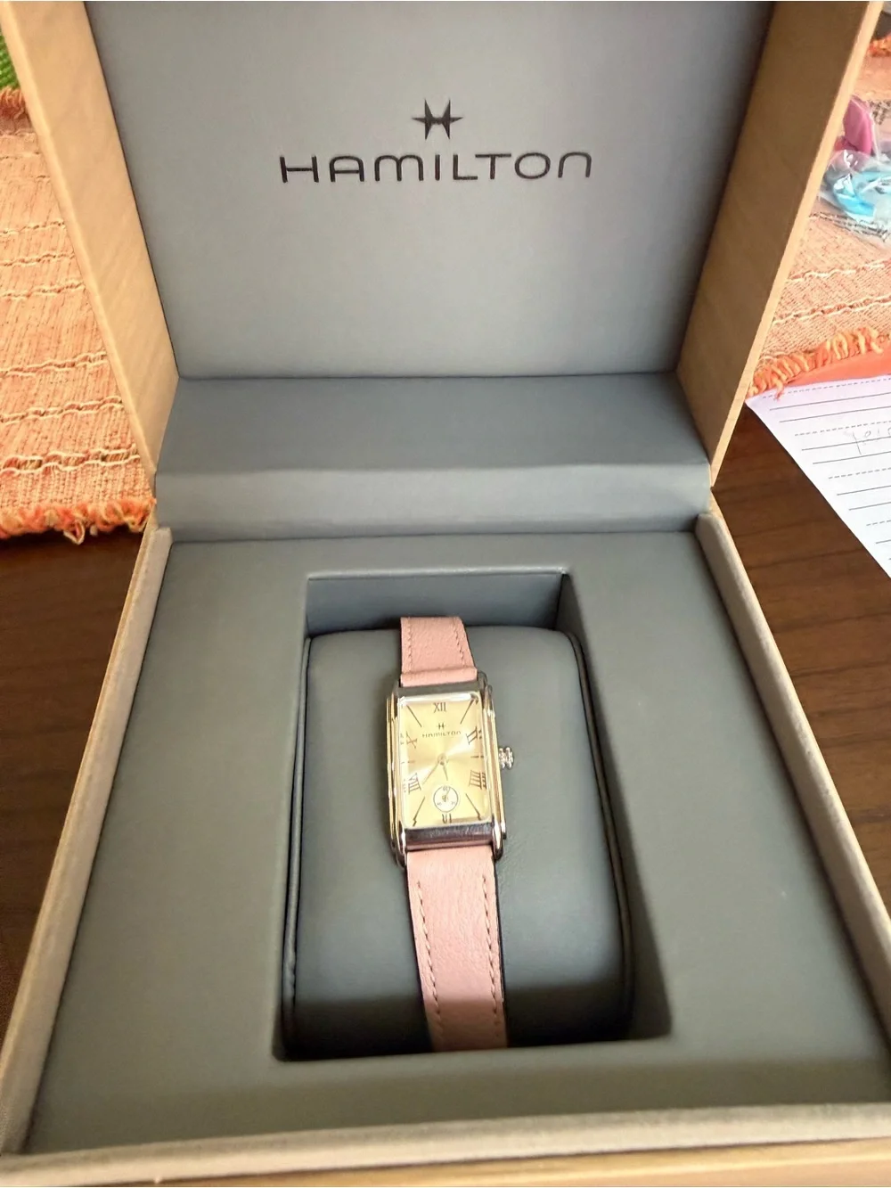 Hamilton Women's Pink Leather Strap Rectangular Watch